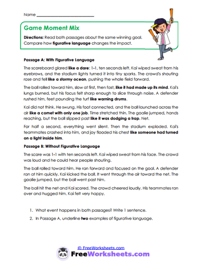 Game Moment Mix Worksheet