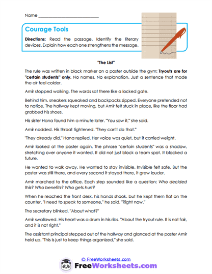 Courage Tools Worksheet