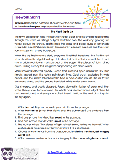 Firework Sights Worksheet