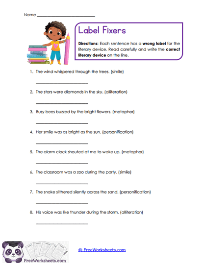 Label Fixers Worksheet