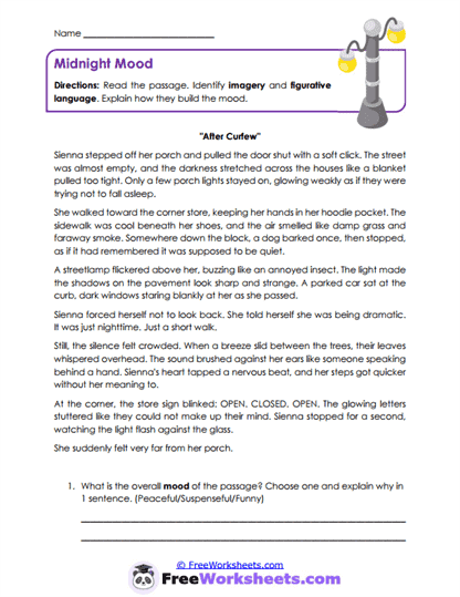 Midnight Mood Worksheet