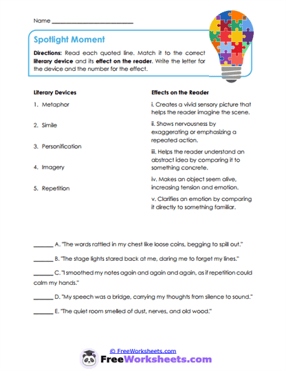 Spotlight Moment Worksheet