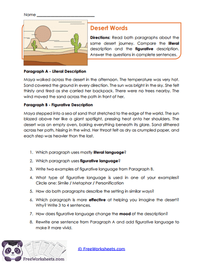 Desert Words Worksheet