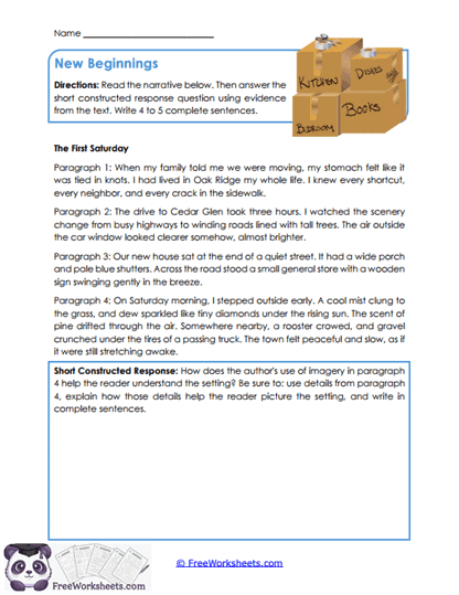 New Beginnings Worksheet