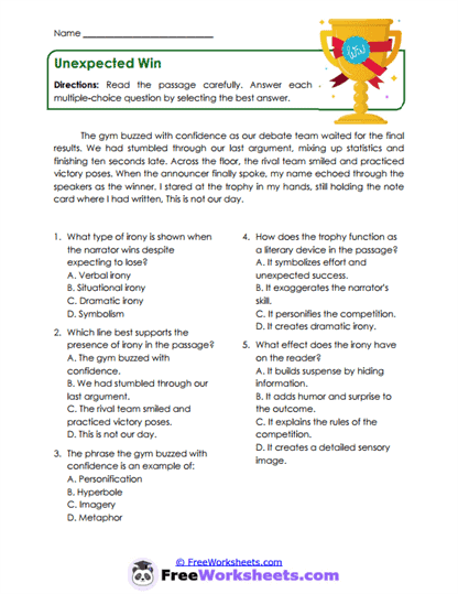 Unexpected Win Worksheet