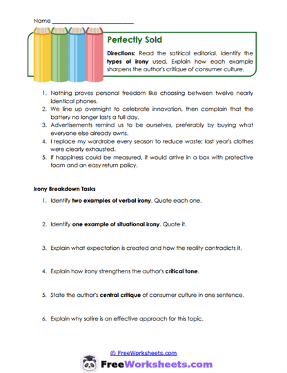 Perfectly Sold Worksheet