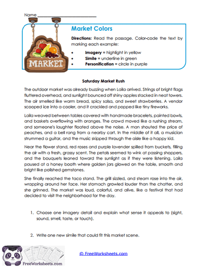 Market Colors Worksheet