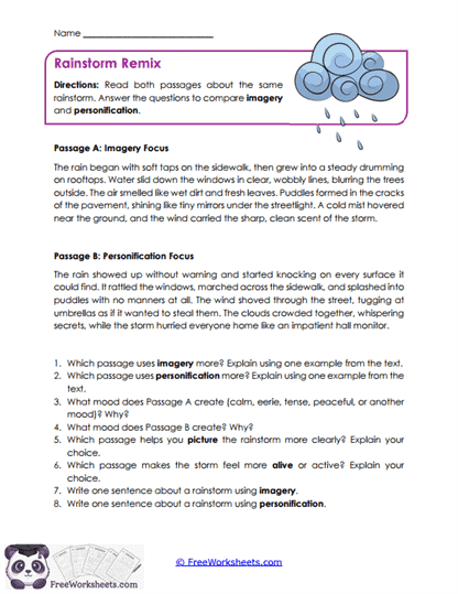 Rainstorm Remix Worksheet