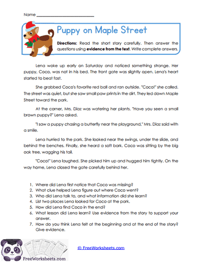 Puppy on Maple Street Worksheet