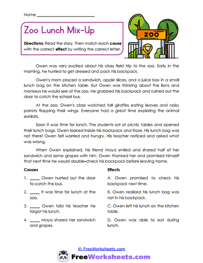 Cause Connections Worksheet