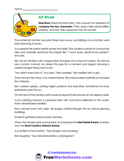 Art Rivals Worksheet