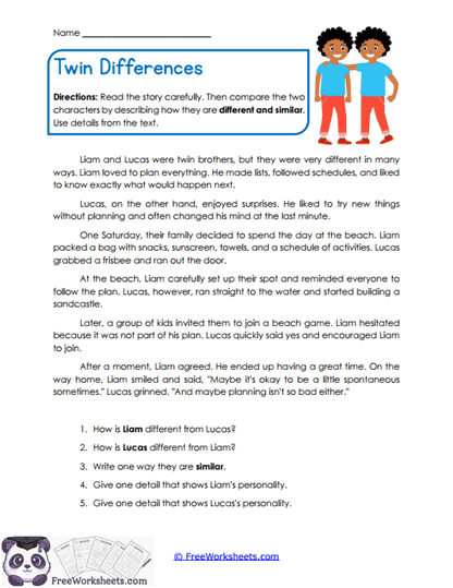 Twin Differences Worksheet