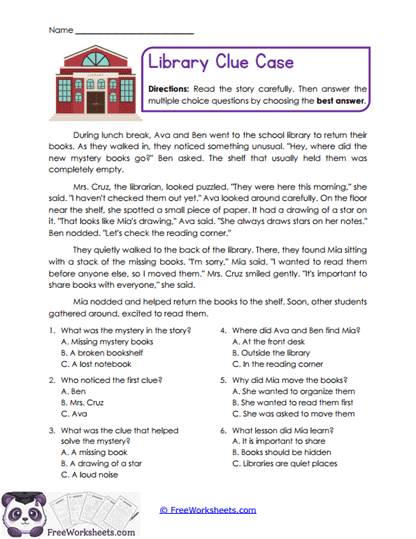 Library Clue Case Worksheet