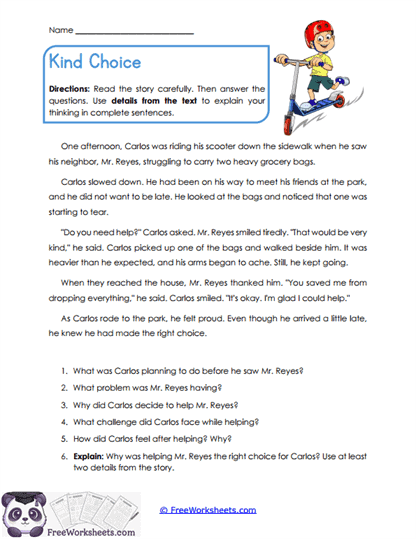 Kind Choice Worksheet