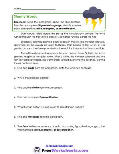 Stormy Words Worksheet