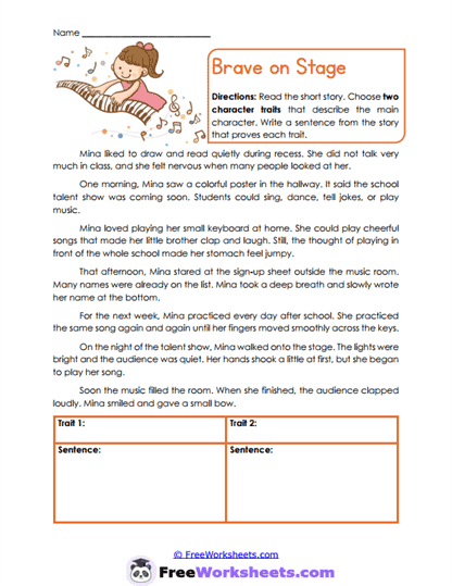 Character Traits Worksheet