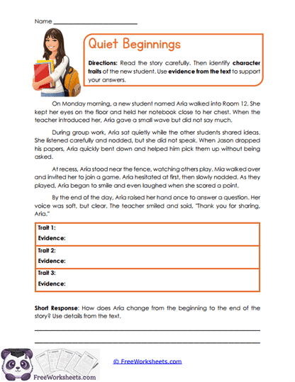 Quiet Beginnings Worksheet