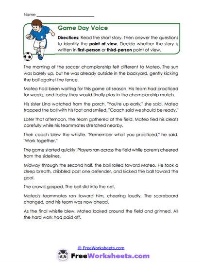 Game Day Voice Worksheet