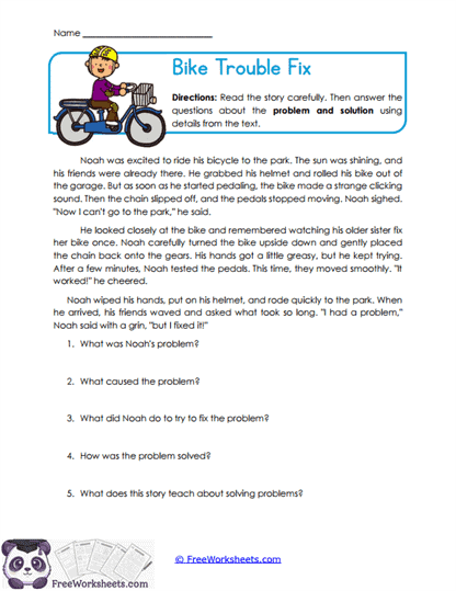 Bike Trouble Fix Worksheet