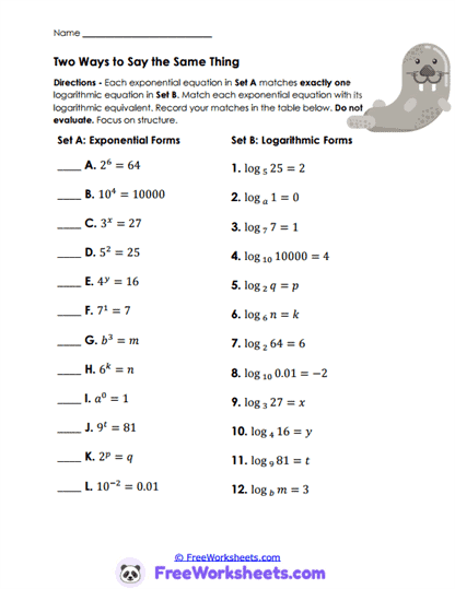 Match Forms Worksheet