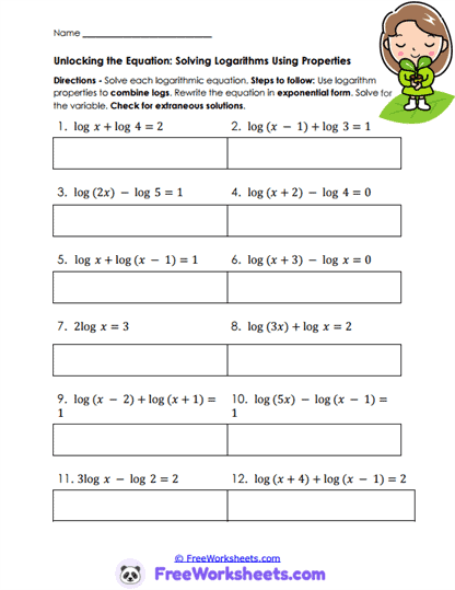 Solve Logs Worksheet
