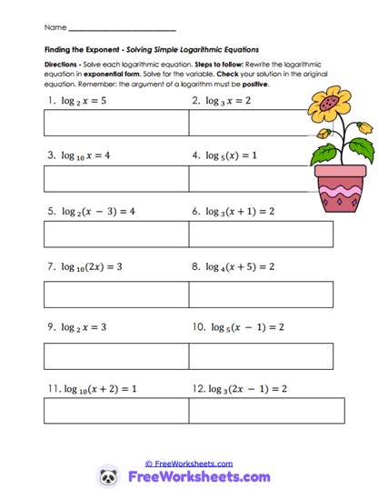 Find Exponents Worksheet