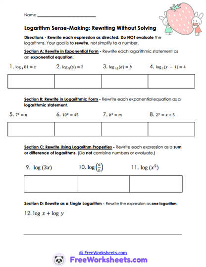 Rewrite Logs Worksheet