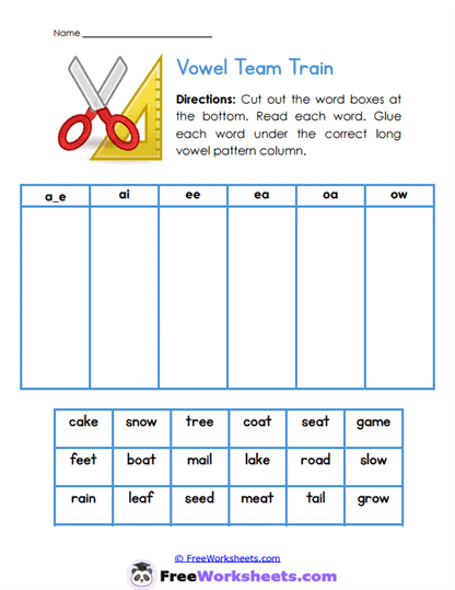 Vowel Team Train Worksheet