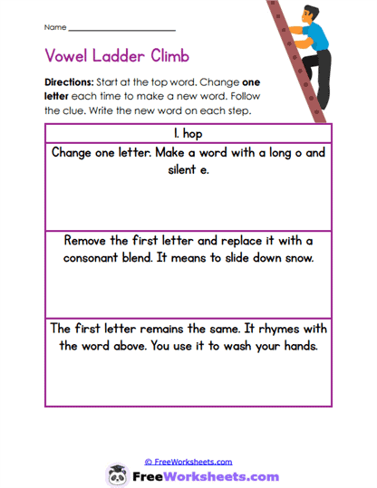 Vowel Ladder Climb Worksheet