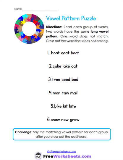 Vowel Pattern Puzzle Worksheet