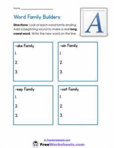 Long Vowel Patterns Worksheets For Grade 1 - FreeWorksheets.Com