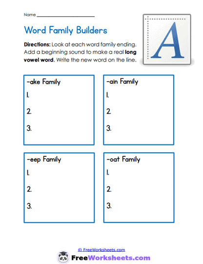 Word Family Builders Worksheet