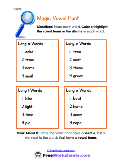 Magic Vowel Hunt Worksheet