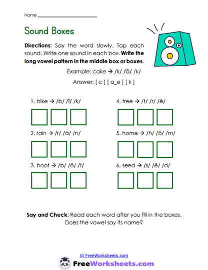 Sound Boxes Worksheet