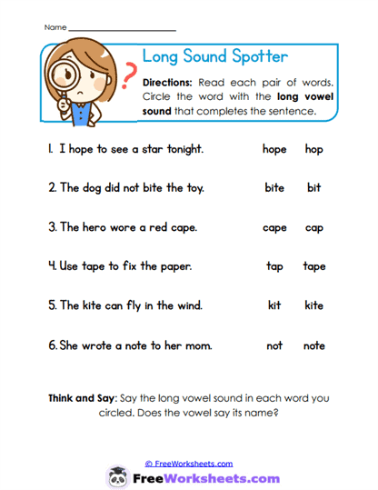 Long Sound Spotter Worksheet