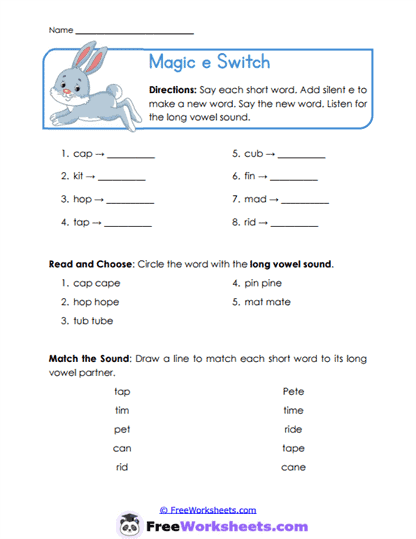 Silent E Worksheet