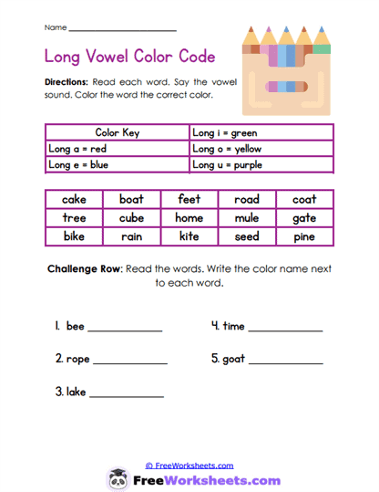 Vowel Colors Worksheet