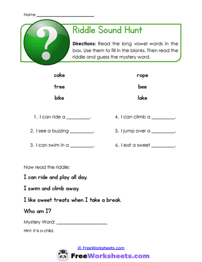 Vowel Riddles Worksheet