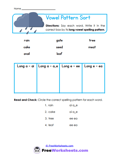 Long Vowel Sounds Worksheets for Kindergarten - FreeWorksheets.com