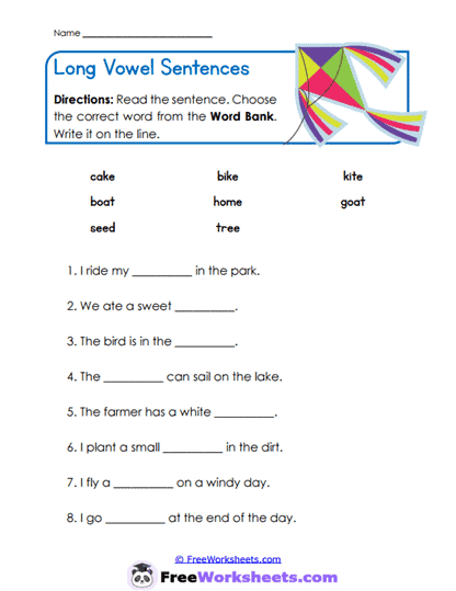Long Vowel Sounds Worksheets for Kindergarten - FreeWorksheets.com