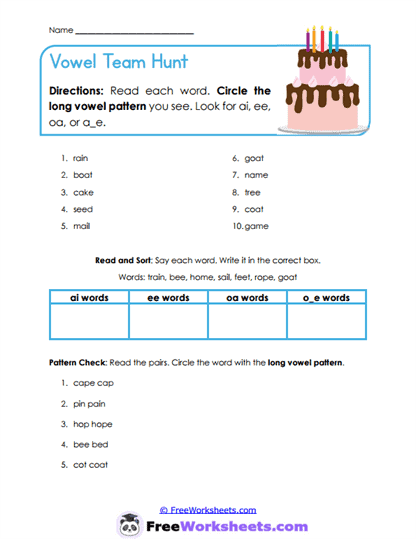 Vowel Patterns Worksheet