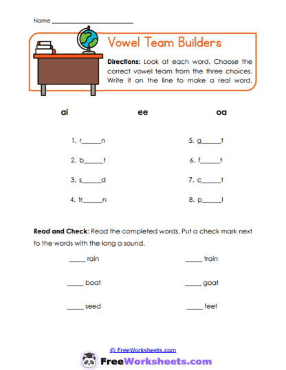 Vowel Teams Worksheet