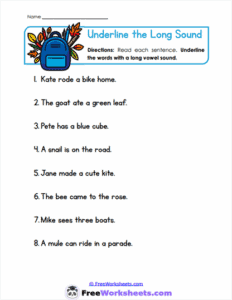 Long Vowel Sounds Worksheets for Kindergarten - FreeWorksheets.com