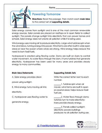 Powering Tomorrow Worksheet