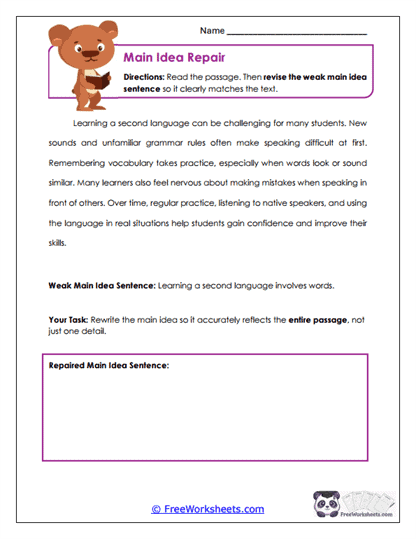 Main Idea Repair Worksheet
