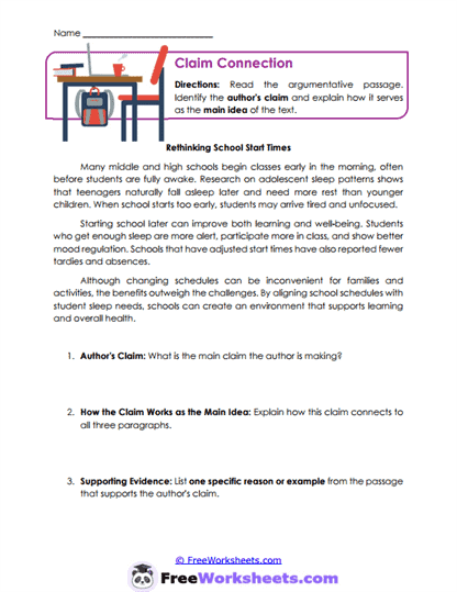 Claim Connection Worksheet
