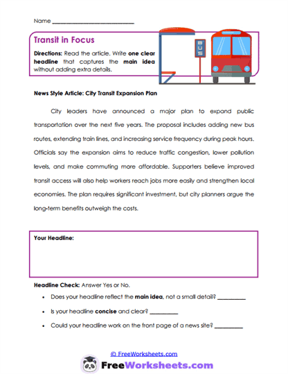 Transit in Focus Worksheet