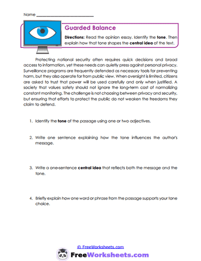 Guarded Balance Worksheet