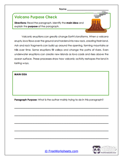 Volcano Purpose Check Worksheet