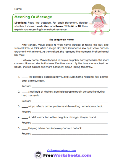 Meaning Or Message Worksheet